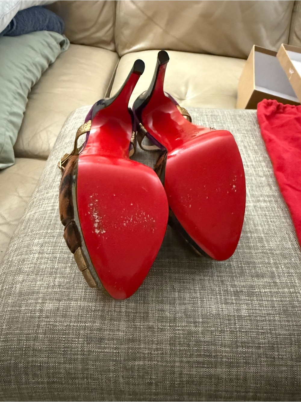 Christian Louboutin Gold and Black T-Strap Platform Heels - Picture 6 of 7